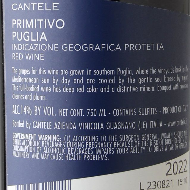 Cantele Primitivo Salento / 750 ml