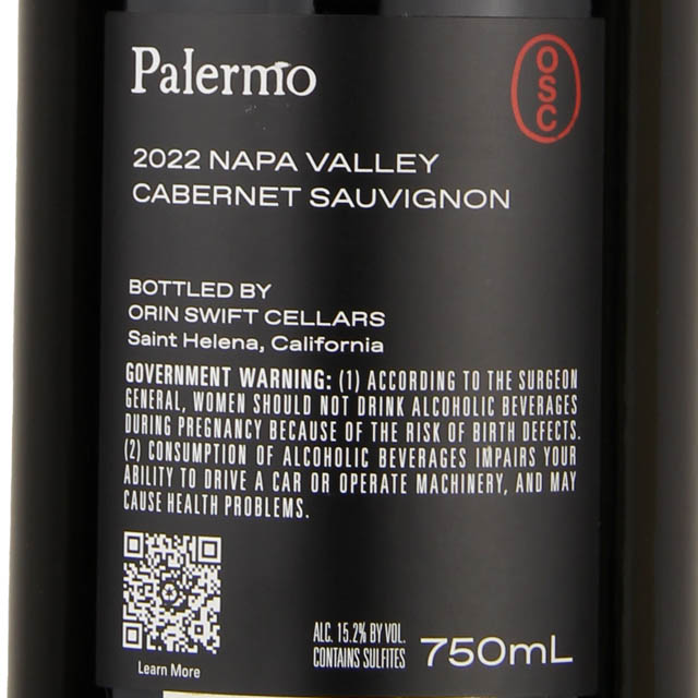 Orin Swift Palermo Cabernet Sauvignon / 750mL