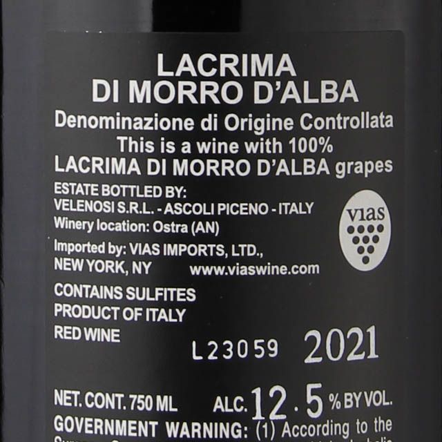Velenosi Lacrima Di Morro / 750mL