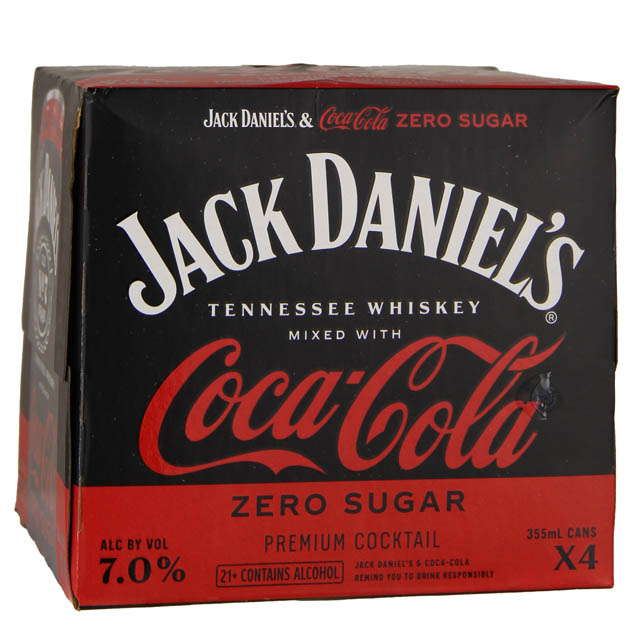 Jack Daniel's Tennessee Whiskey and Zero Coca Cola 4 Pack Can / 4-355mL