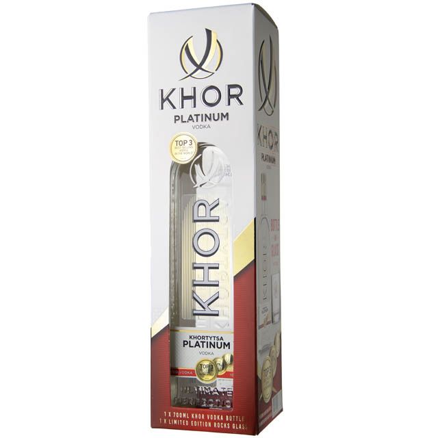 Khortytsa Platinum Vodka Gift Set with Rock Glass / 700mL