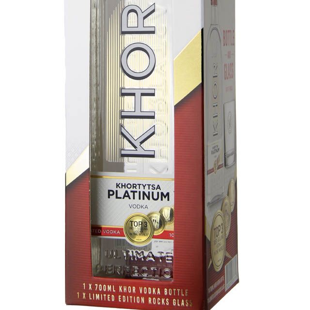 Khortytsa Platinum Vodka Gift Set with Rock Glass / 700mL