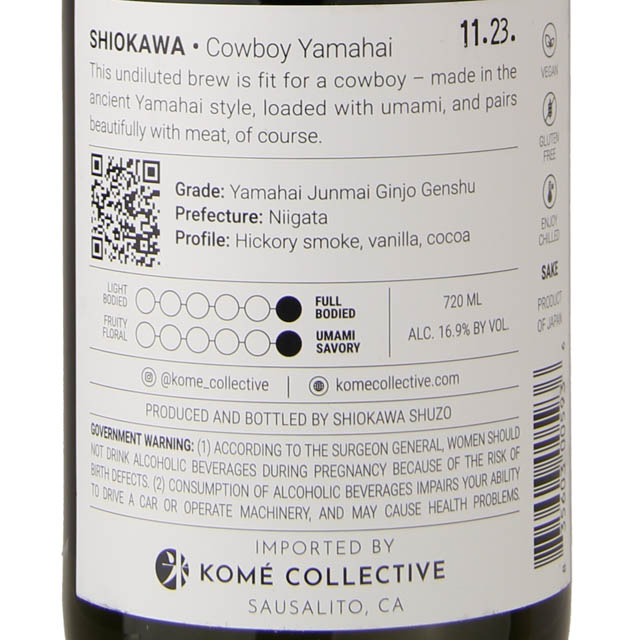 Shiokawa Cowboy Yamahai Sake / 720mL