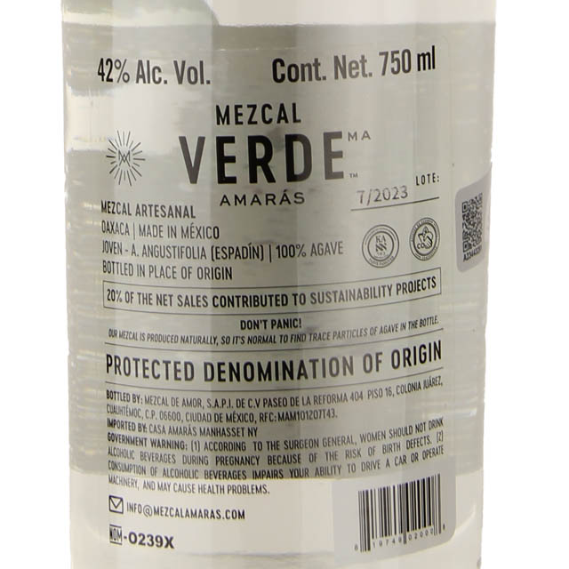 Amaras Verde Mezcal Joven / 750mL