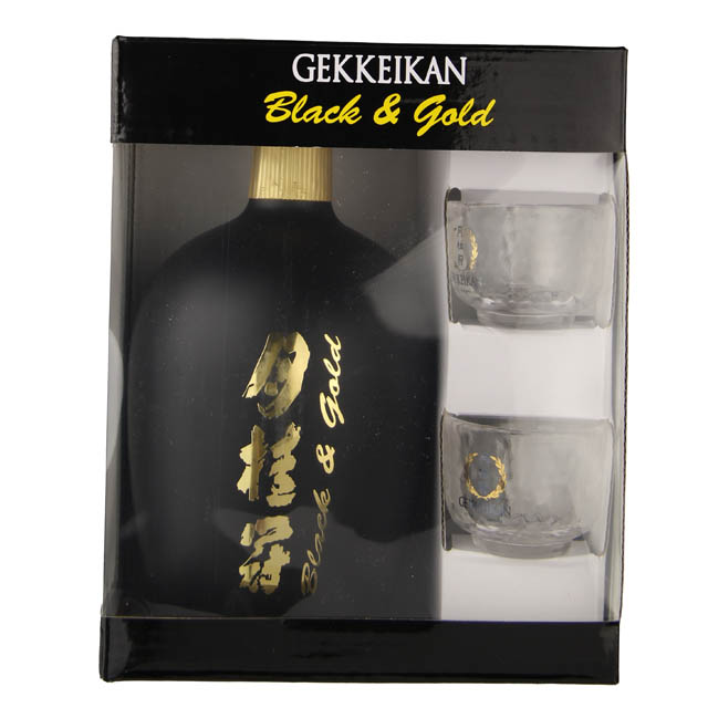Gekkeikan Black &amp; Gold Sake Gift Set with 2 Glasses / 750 ml