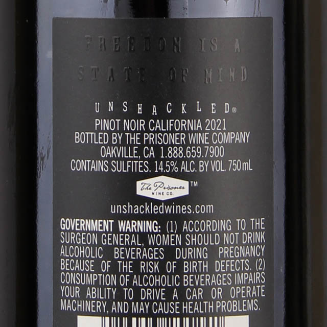 The Prisoner Wine Company Unshackled Pinot Noir / 750mL
