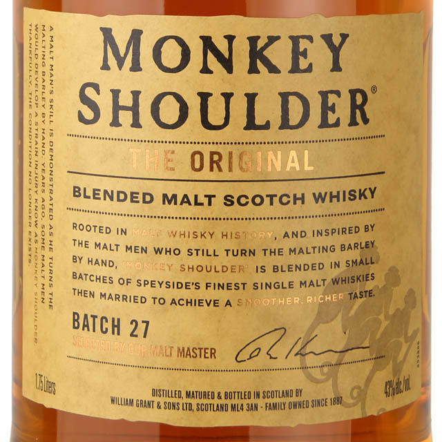 Monkey Shoulder Blended Malt Scotch Whisky / 1.75 Ltr