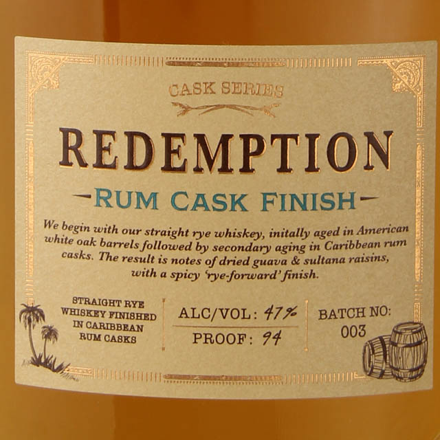 Redemption Rum Cask Finish Straight Rye Whiskey / 750mL